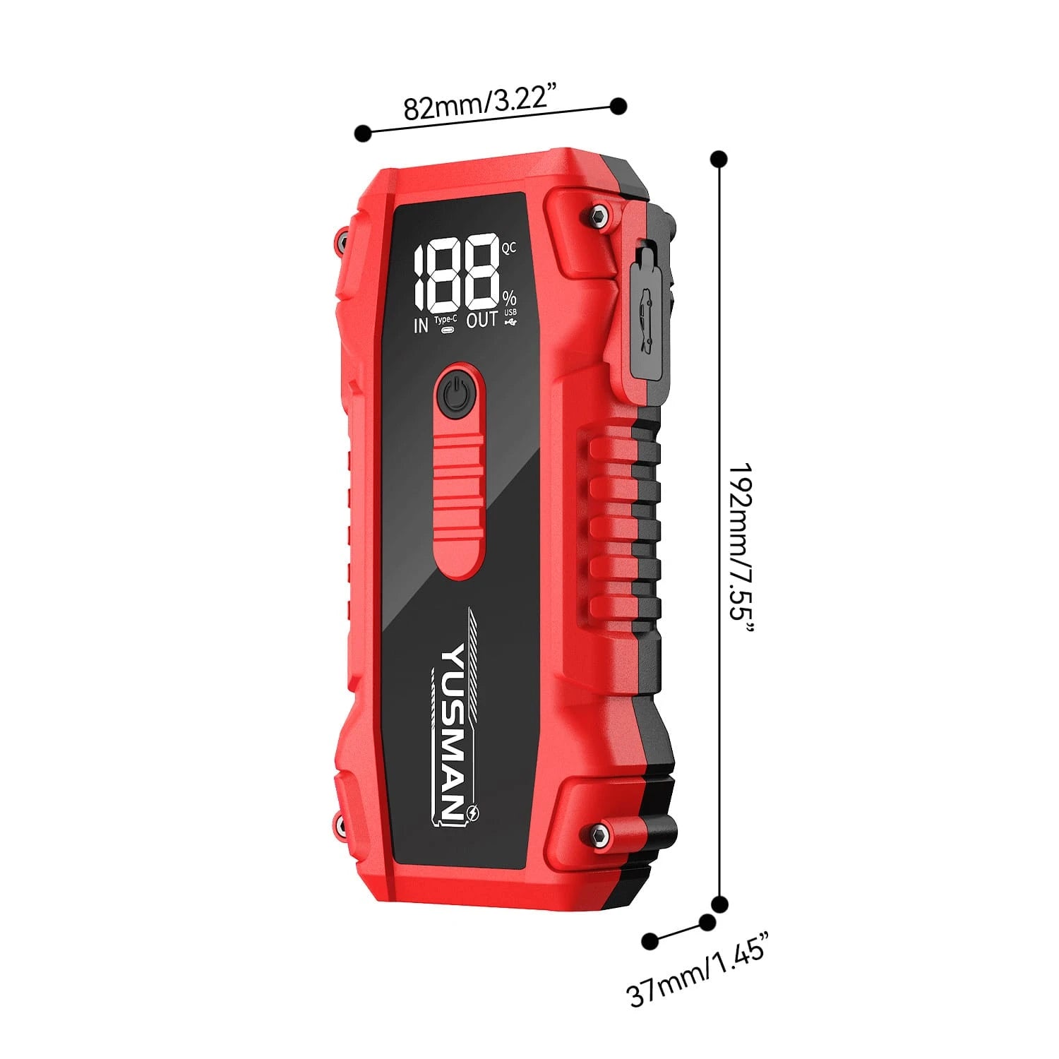 YUSMAN 7000A Portable Car Starter Battery Pack- Jump Box With Jumper Cables, Fast Charging, Large Display, Lights For All Gasoline/ 10.0L