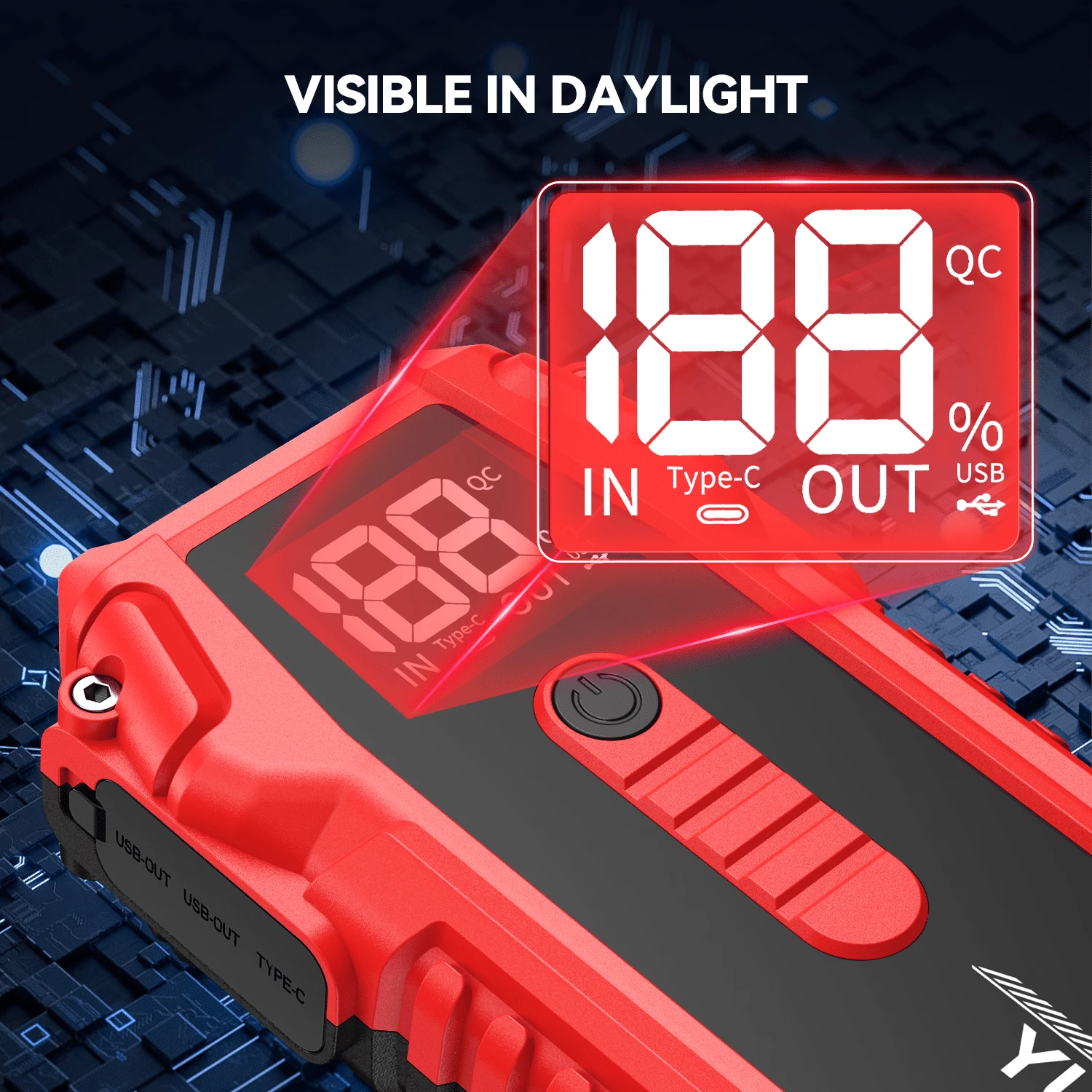 YUSMAN 7000A Portable Car Starter Battery Pack- Jump Box With Jumper Cables, Fast Charging, Large Display, Lights For All Gasoline/ 10.0L