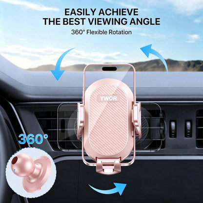 YWOR Pink Car Phone Holder, Air Vent Mount Phone Holder, 360° Rotation Horizontal/Vertical Switchable Navigation, Suitable For 4.7-7 Inch Phone Devices, Compatible With Trucks, Cars, Pickups, Etc., Pe