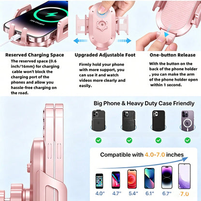YWOR Pink Car Phone Holder, Air Vent Mount Phone Holder, 360° Rotation Horizontal/Vertical Switchable Navigation, Suitable For 4.7-7 Inch Phone Devices, Compatible With Trucks, Cars, Pickups, Etc., Pe