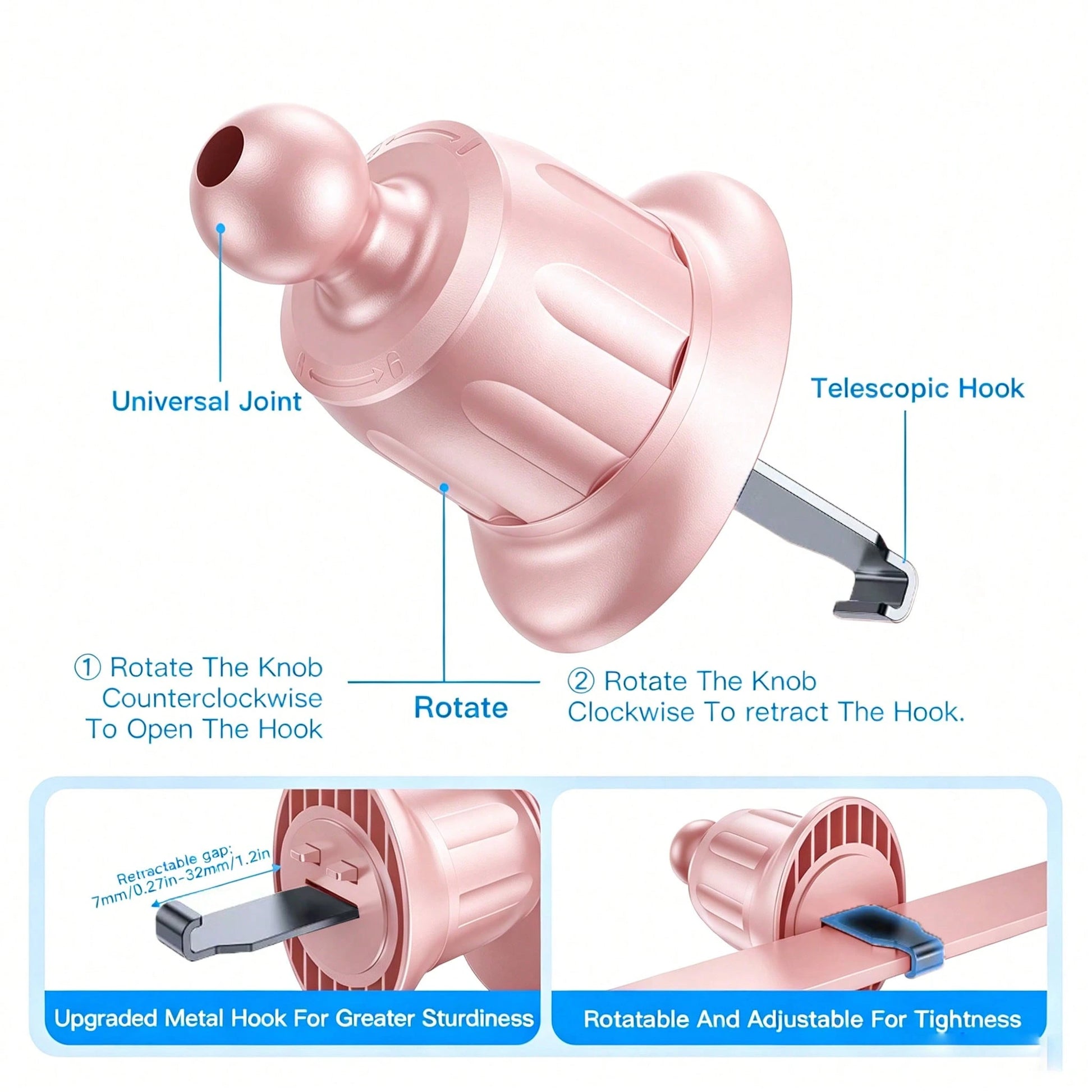 YWOR Pink Car Phone Holder, Air Vent Mount Phone Holder, 360° Rotation Horizontal/Vertical Switchable Navigation, Suitable For 4.7-7 Inch Phone Devices, Compatible With Trucks, Cars, Pickups, Etc., Pe