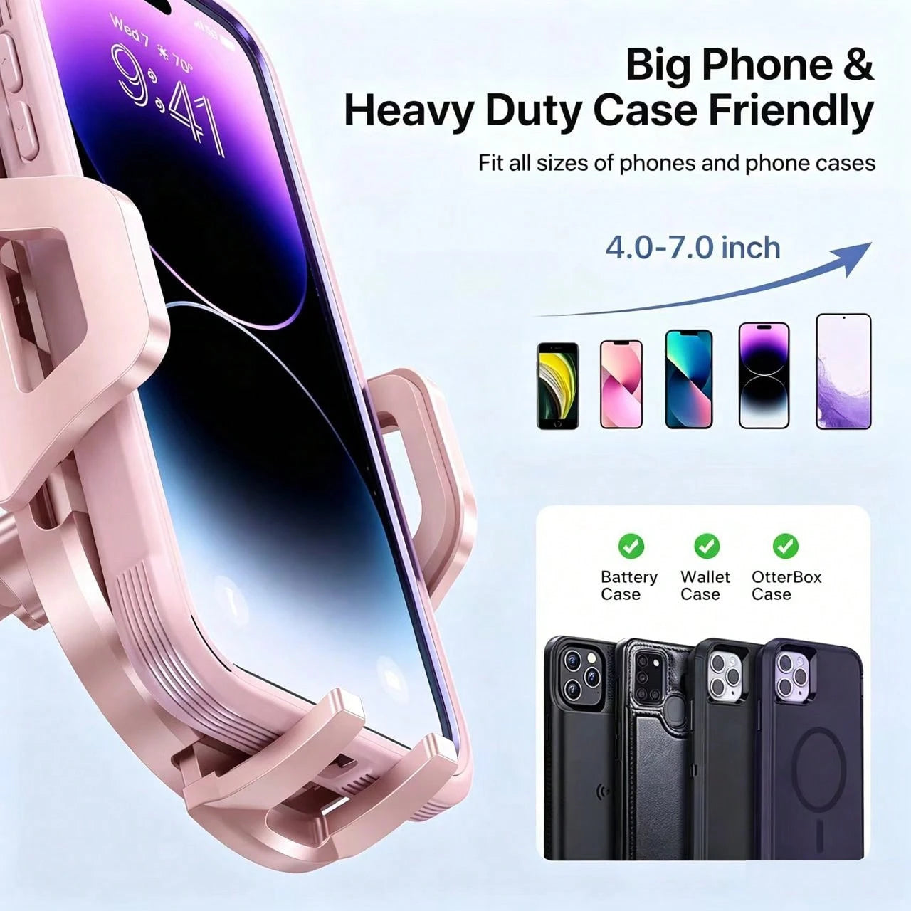 YWOR Pink Car Phone Holder, Air Vent Mount Phone Holder, 360° Rotation Horizontal/Vertical Switchable Navigation, Suitable For 4.7-7 Inch Phone Devices, Compatible With Trucks, Cars, Pickups, Etc., Pe