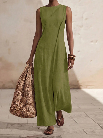 Zivah Women's Modest Olive Green Summer Linen Long Dress,Casual Loose-Fitting Pleated A-Line Patchwork Boho Style For Holiday Vacation,Travel,Western Vibes