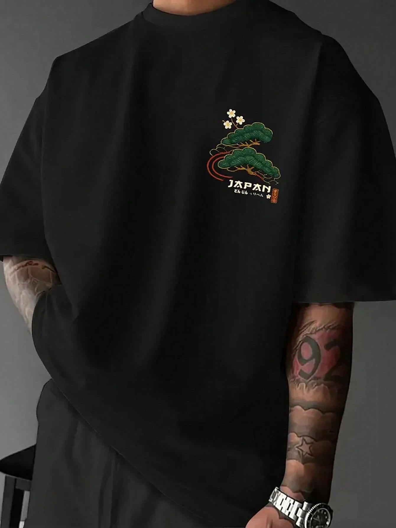 Zrgoth Men's Casual Versatile Minimalist Japanese Crane Print Short Sleeve T-Shirt